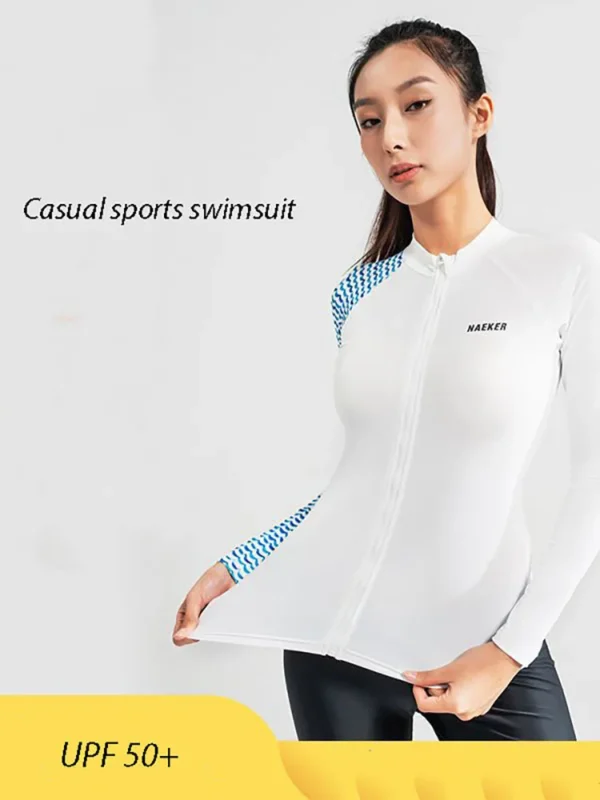 Women's Lycra Swimsuit Long Sleeve Front Zip Jellyfish Cool Breathable Two-piece Swimwear Quick-dry Pants Diving Surfing Suit 1